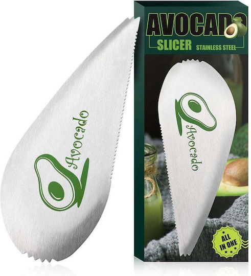 Tăietor special de avocado Flippy 3 în 1 formă curbată zimțată pentru prindere și tăiere, din oțel inoxidabil, 15 x 6 cm, gri