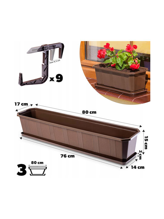 Kadax 3x Balcony Box 80cm Brown Handles