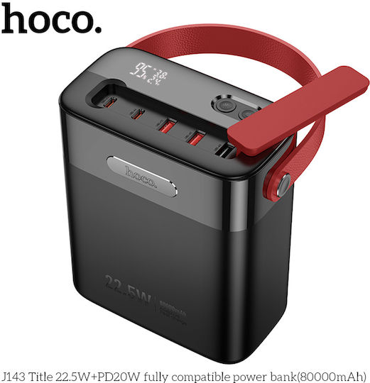 Hoco J143 Power Bank 80000mAh 22.5W με 2 Θύρες USB-A και 3 Θύρες USB-C Μαύρο
