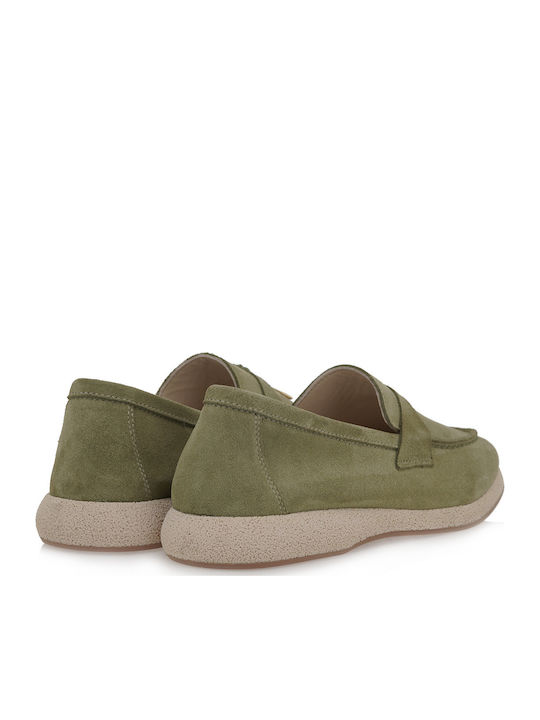 Leather Women's Loafers in Green Color