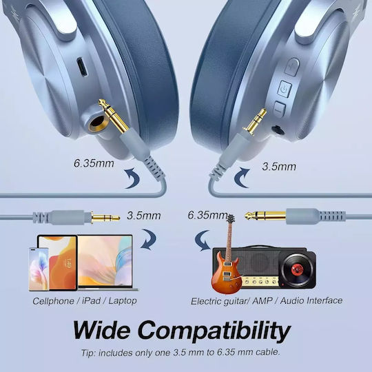 OneOdio Fusion A70 Ασύρματα / Ενσύρματα Over Ear Ακουστικά με 72 ώρες Λειτουργίας Μπλε