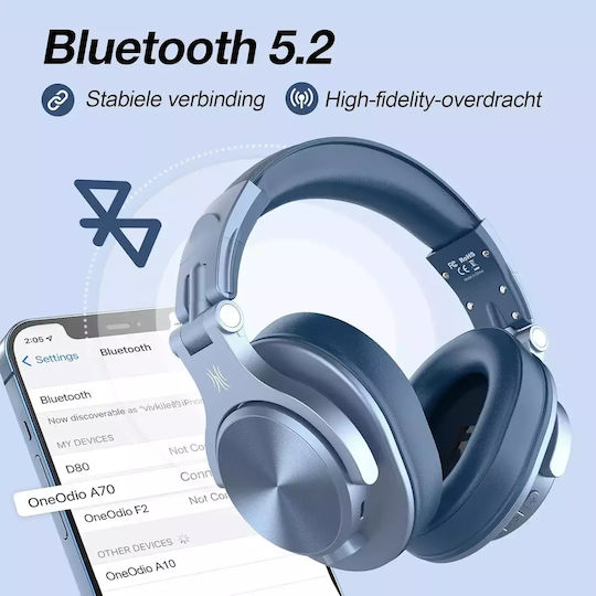 OneOdio Fusion A70 Ασύρματα / Ενσύρματα Over Ear Ακουστικά με 72 ώρες Λειτουργίας Μπλε