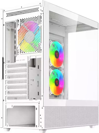 Savio Sigma X1 Gaming Midi-Turm Computergehäuse mit Seitenfenster Weiß