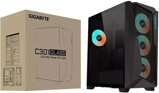 Gigabyte C301 Glass Gaming Midi Tower Κουτί Υπολογιστή με RGB Φωτισμό Μαύρο