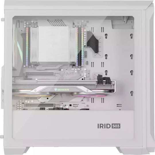 Genesis Irid 503 Gaming Mikro-Turm Computergehäuse mit Seitenfenster Weiß