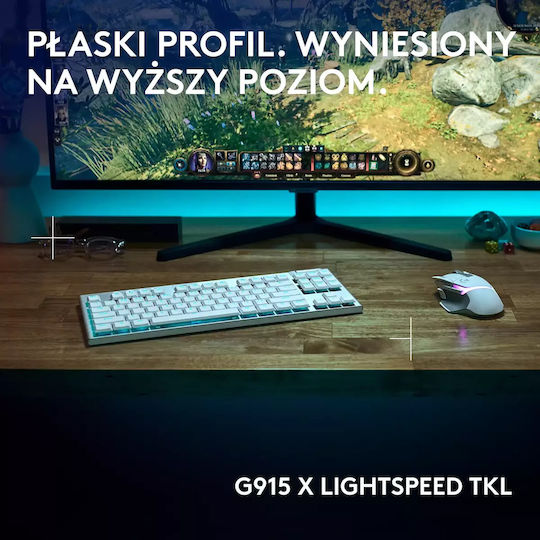 Logitech G915 X Lightspeed Drahtlos Gaming Mechanische Tastatur Tenkeyless mit RGB-Beleuchtung (Englisch US) Weiß