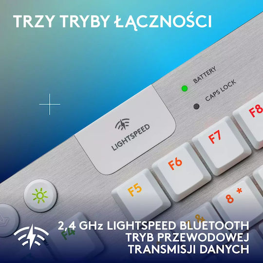 Logitech G915 X Lightspeed Drahtlos Gaming Mechanische Tastatur Tenkeyless mit RGB-Beleuchtung (Englisch US) Weiß