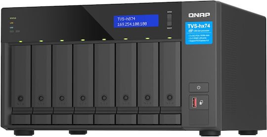 QNap TVS-h874 NAS Tower with 8 slots for HDD/M.2/SSD and 2 Ethernet ports
