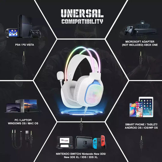 Onikuma X22 Over Ear Gaming Headset με σύνδεση 3.5mm / USB Λευκό