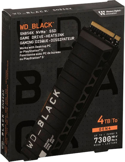 Western Digital Черно SN850X С SSD Солидна Дъска 4TB Тип M.2 С Връзка PCI Express 4.0 И SSD Солидни Дъски Съвместим С PlayStation 5 WDS400T2XHE