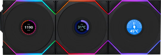 Lian Li UNI FAN TL Wireless LCD Reverse Blade Вентилатор за кутия 120mm (1900rpm / 54.3cfm) с ARGB осветление 3 броя
