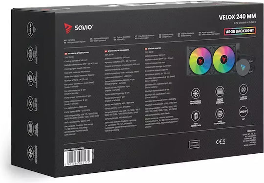 Savio VeloX 240MM Υδρόψυξη AIO CPU με 2 Ανεμιστήρες 120mm και ARGB Φωτισμό