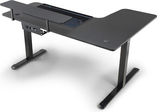 Birou De Jocuri Din Lemn Negru Cu Picioare Metalice Și Înălțime Reglabilă 155x110x74cm