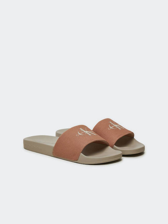 Calvin Klein Monogram Slides σε Μπεζ Χρώμα