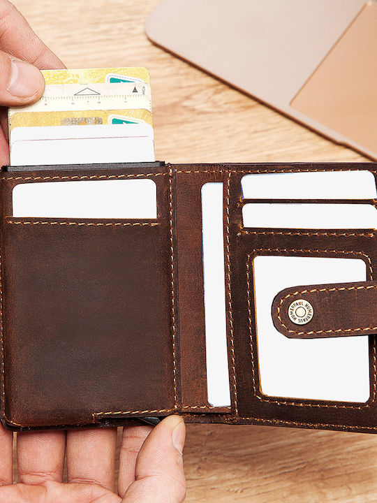 Leather Men's Wallet Classic with RFID and Slide Mechanism Brown