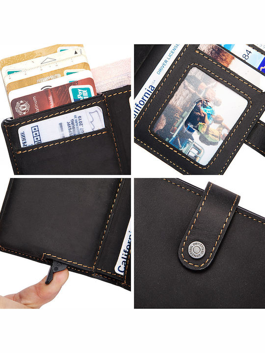 Δερμάτινο Ανδρικό Πορτοφόλι με RFID και Μηχανισμό Slide Μαύρο