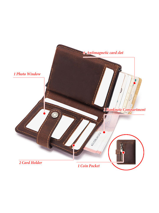 Leather Men's Wallet Classic with RFID and Slide Mechanism Brown