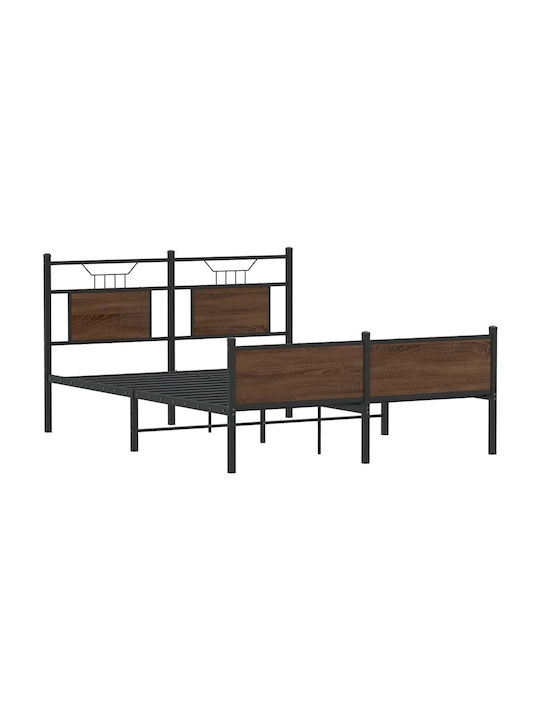 Doppelbett Aus Holz Braun mit Lattenrost für Matratze 137x190cm