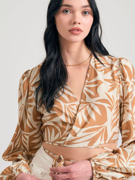 Bluza Damă Mânecă Lungă cu Decolteu în V Multicolor