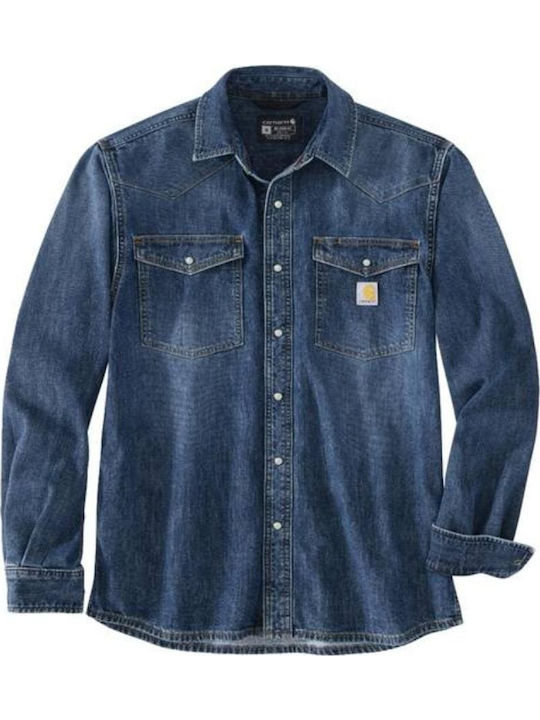 Montana Wyatt Long-sleeved Denim Shirt in Wide Line Denim