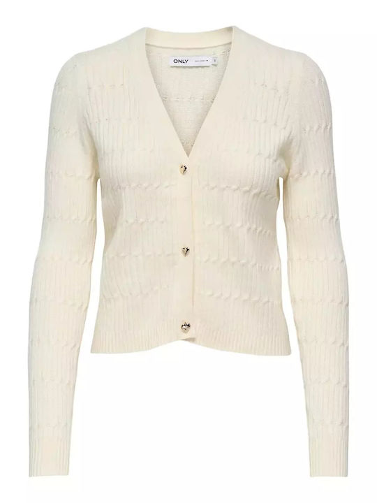 Short Women's Knitted Cardigan with Buttons Ecru