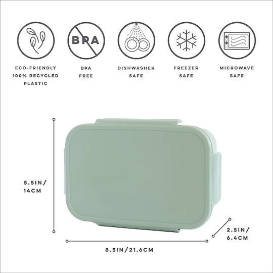 3 Sprouts Bento Box Plastic Kids' Food Container Green