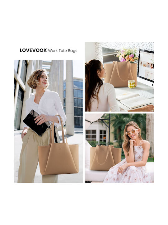 Σετ Γυναικεία Τσάντα Shopper Ώμου Καφέ