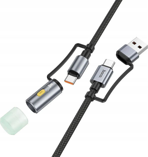 Hoco U138 LED / Braided USB 2.0 Cable USB-C male - USB-C / USB-A 60W Μαύρο 1.2m