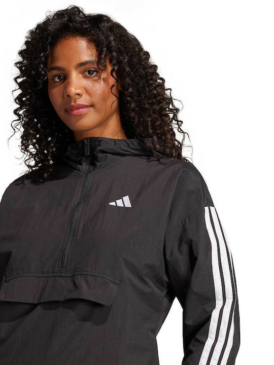 Essentials 3-stripes Γυναικείο Αθλητικό Μπουφάν Αντιανεμικό Black