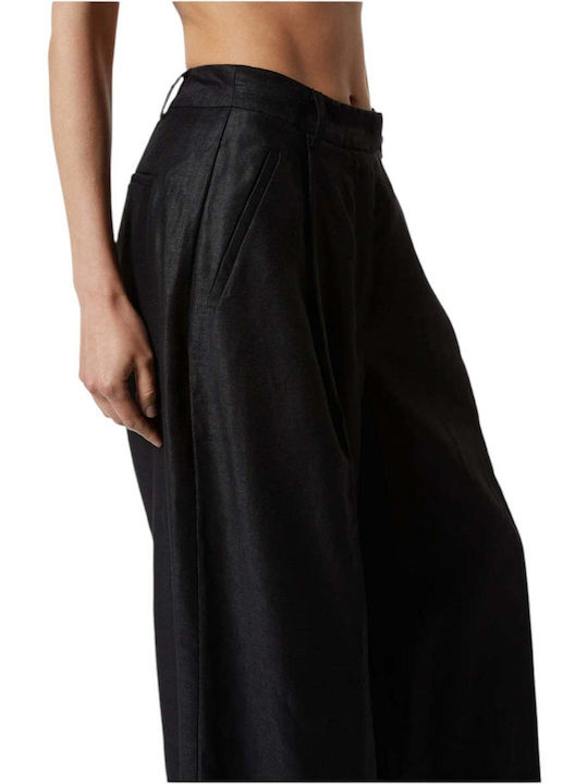 Damen Leinen Hose in Lockere Passform Schwarz