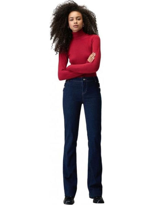 High Waist Women's Jean Trousers in Mom Fit Blue Denim