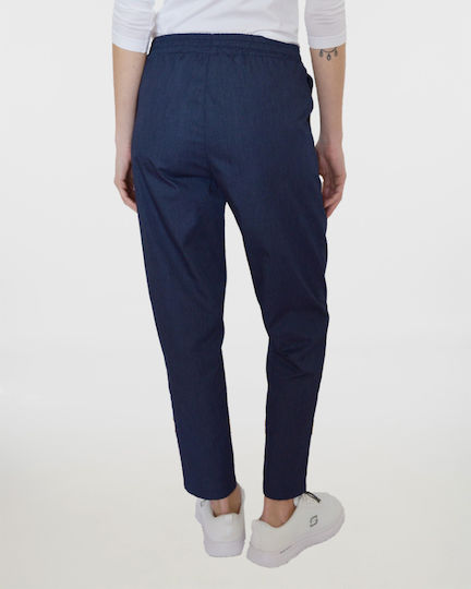 Unisex Ψηλόμεσο Παντελόνι Λάστιχο 2 Τσέπες Kazu-23tru1 Navy Melange-410cd