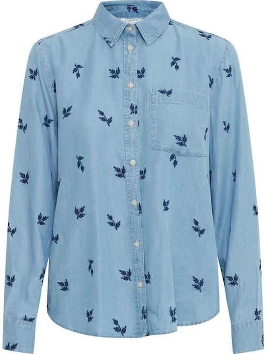 Langärmelig Damen Denim Hemd Light Blue Denim