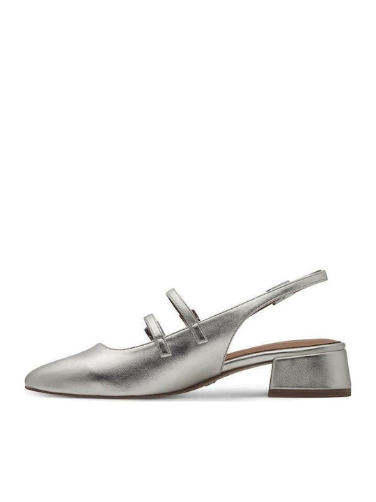 Synthetic Leather Gold Heels with Strap