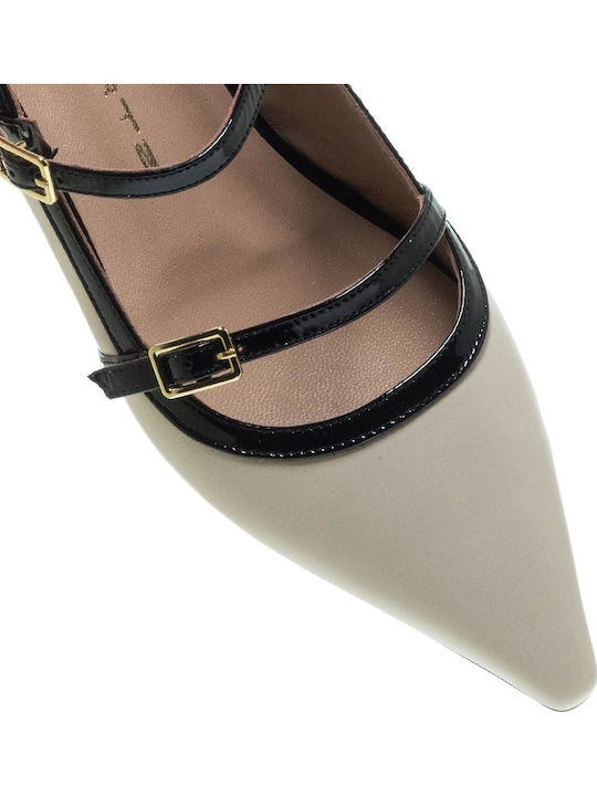 Leather Ecru Heels with Strap