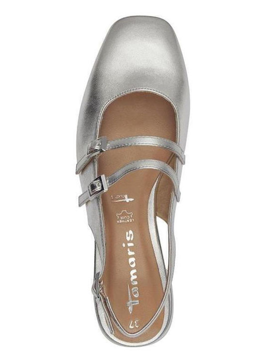 Synthetic Leather Gold Heels with Strap