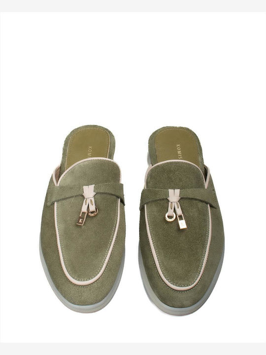 Suede Mules με Τακούνι σε Πράσινο Χρώμα