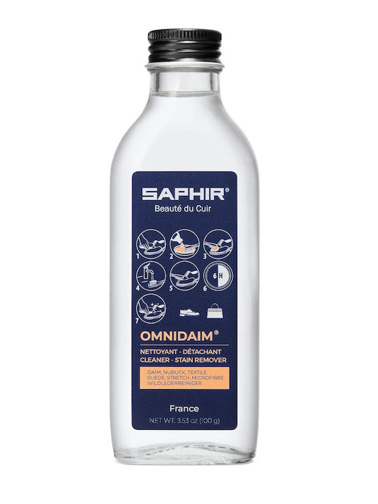 Течен почистващ препарат Saphir Omnidaim за велур, набук, кожа, тъкани, синтетика 100 мл, неутрален нюанс 02