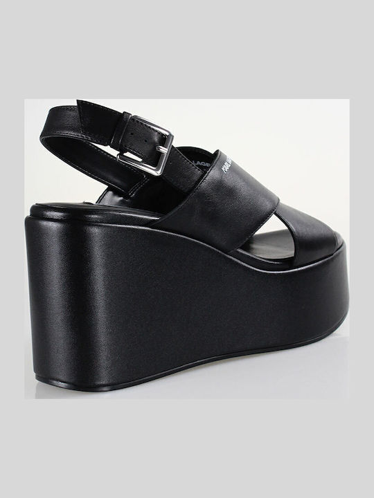 Women's Leather Platform Shoes Black