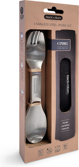Black & Blum Cutlery 20.5cm Stainless Steel Grey Picnic Set of 4 Pieces