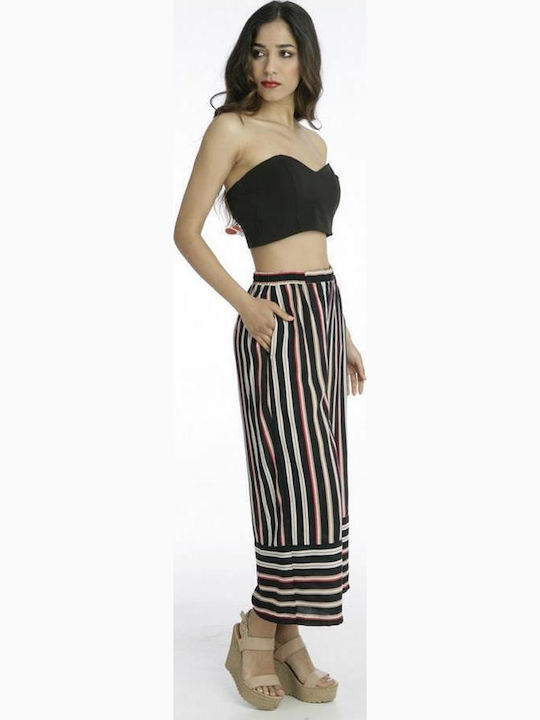 Women's Culottes with Elastic in Regular Fit Striped Brown