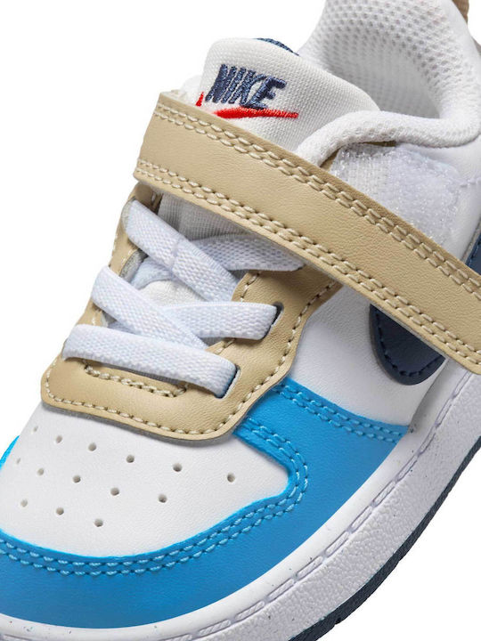 Court Borough Low Kids Sneakers with Hoop & Loop Closure White