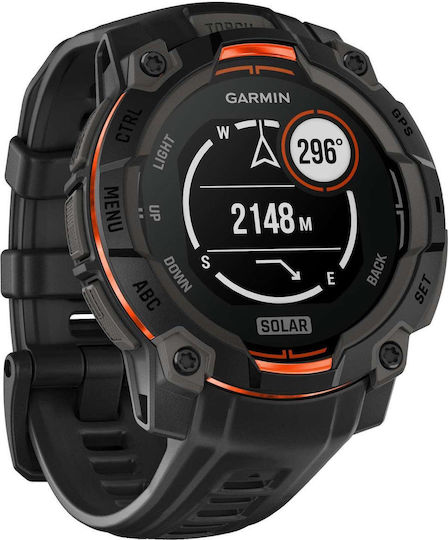 Garmin Instinct 3 Solar Aluminium 45mm Waterproof Smartwatch with Heart Rate Monitor (Black with Black Band)