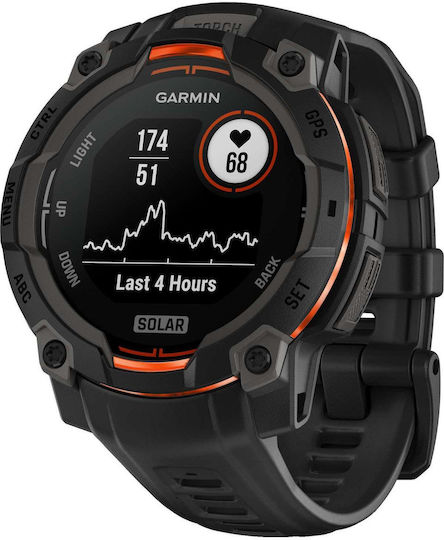 Garmin Instinct 3 Solar Aluminium 45mm Waterproof Smartwatch with Heart Rate Monitor (Black with Black Band)