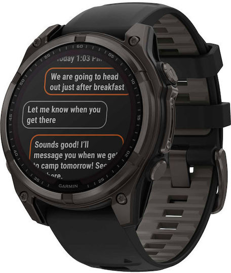 Garmin Fenix 8 Solar Titanium 47mm Waterproof Smartwatch with Heart Rate Monitor (Sapphire, Carbon Grey Dlc Titanium With Black/pebble Grey Silicone Band)