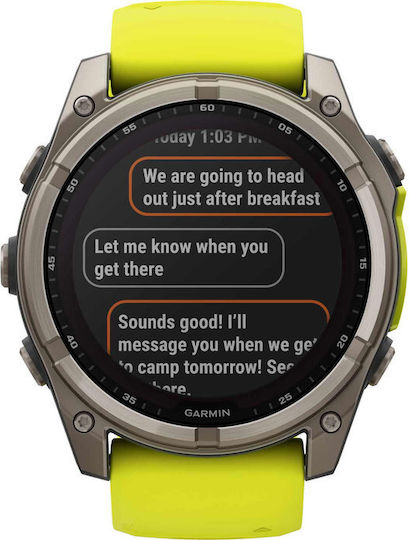 Garmin Fenix 8 Solar Titanium 51mm Waterproof Smartwatch with Heart Rate Monitor (Sapphire, Titanium With Amp Yellow/Graphite Silicone Band)