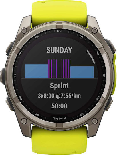 Garmin Fenix 8 Solar Titanium 51mm Waterproof Smartwatch with Heart Rate Monitor (Sapphire, Titanium With Amp Yellow/Graphite Silicone Band)