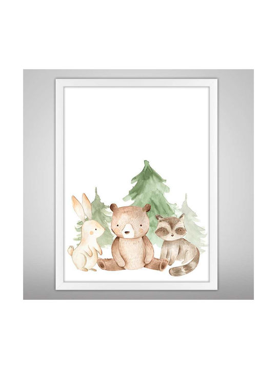Kids Framed Wall Painting Forest Animals 30x40cm
