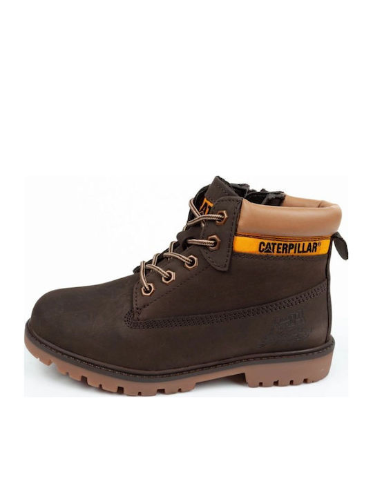 Leather Kids Boots with Zipper Brown