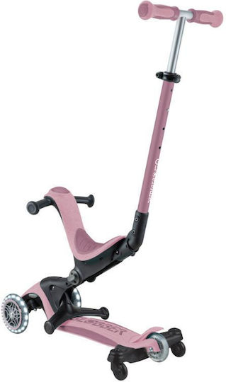 Globber Kids Scooter Foldable Go•Up Deluxe Lights Ecologic 3-Wheel with Seat Pink